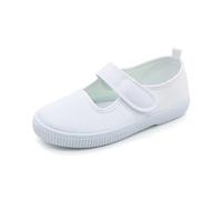 Zapatillas de lona blanca transpirables para niños, zapatos ligeros para jardín de infantes con cierre de para niños y niñas, para interiores, baile, escuela, gimnasio, Blanco3, 30 EU