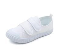 Zapatillas de lona blanca transpirables para niños - Zapatos ligeros para preandadores/jardín de infantes con cierre de gancho y bucle para niños y niñas, para interiores, baile, escuela y gimnasio