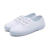 Zapatillas de lona blanca transpirables para niños - Zapatos ligeros para primeros pasos y jardín de infantes con cierre de gancho y bucle para niños y niñas, para interiores, baile, escuela y