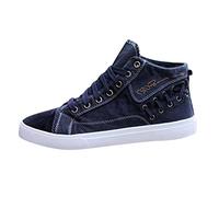 Zapatillas de lona de caña alta para hombre con cierre de cordones, estilo urbano con costuras de contraste y detalle de logotipo, suela de goma ligera, zapatos de patinaje duraderos y transpirables