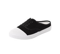 Zapatillas de lona para mujer, zapatos de tela, zapatos de lona, zapatos informales, para caminar, verano, botes, mocasines, deslizamientos, zapatos planos, pies anchos, transpirables, Negro , 41 EU