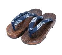 Zapatillas de Madera Japonesas Zuecos,Mujeres Japonés Tradicional Antideslizante Zuecos Geta Sandalias Chanclas Kimono Zuecos de Madera Sandalias Espiga Antideslizante Redonda(Size:EU 40,Color:Azul+A)