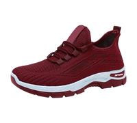 Zapatillas de malla transpirable para mujer, con soporte de arco, de cuña, para caminar, verano, ligeras, de encaje, gimnasio, correr, zapatillas de moda para mujer, zapatillas casuales, Red, 36.5 EU
