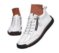 Zapatillas de moda para hombre, de piel sintética, impermeables, para correr, caminar, informales, lisas, retro, planas, con detalles de puntada de cremallera, antideslizantes, para deportes al aire