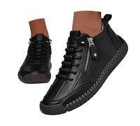 Zapatillas de moda para hombre, de piel sintética, impermeables, para correr, caminar, informales, lisas, retro, planas, con detalles de puntada de cremallera, antideslizantes, para deportes al aire