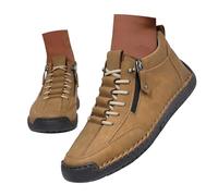 Zapatillas de moda para hombre, de piel sintética, impermeables, para correr, caminar, informales, lisas, retro, planas, con detalles de puntada de cremallera, antideslizantes, para deportes al aire