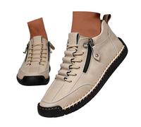 Zapatillas de moda para hombre, de piel sintética, impermeables, para correr, caminar, informales, lisas, retro, planas, con detalles de puntada de cremallera, antideslizantes, para deportes al aire