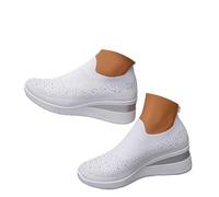 Zapatillas de mujer brillantes con diamantes de imitación, transpirables, ligeras, cómodas, para caminar, Blanco B., 40 EU