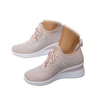 Zapatillas de mujer brillantes con diamantes de imitación, transpirables, ligeras, cómodas, para caminar, rosa, 40 EU