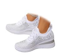 Zapatillas de mujer brillantes con diamantes de imitación, transpirables, ligeras, cómodas, para caminar, Blanco, 40 EU