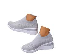 Zapatillas de mujer brillantes con diamantes de imitación, transpirables, ligeras, cómodas, para caminar, Gris B, 40 EU