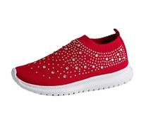 Zapatillas de mujer con plataforma de malla, transpirables, ligeras, para correr, brillantes, para el tiempo libre, cómodas, sin cordones, para exteriores, rojo, 41 EU