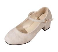Zapatillas de mujer con punta de talón Mary Jane cómodas, de ante elegante, para oficina, trabajo y uso diario, beige, 36 EU