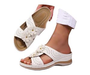 Zapatillas de mujer con suela gruesa redonda y punta hueca, cierre de clip y tacón oblicuo, caqui, 41 EU