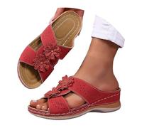 Zapatillas de mujer con suela gruesa redonda y punta hueca, cierre de clip y tacón oblicuo, rojo, 40 EU