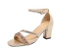 Zapatillas de mujer con tacón de bloque con suela antideslizante y hebilla ajustable, zapatos sandalias para mujer verano cómodo, dorado, 39 EU