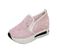 Zapatillas de mujer con tacón de cuña, transpirables, de encaje, zapatos de tela, zapatos de boda, zapatos de caminar para mujer, zapatos para correr, zapatos de correr Beuqem al aire libre, zapatos