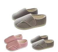 Zapatillas de mujer con talón cerrado para diabéticos, pana ajustable, ajuste ancho, gancho y lazo de espuma viscoelástica, pantuflas forradas, zapatillas de invierno para casa, gris, 40 EU