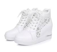 Zapatillas de mujer de cuña Plataforma de encaje Confort Chic Basket Blanca, Mujer elevantes, Zapato Primavera Verano Cómodo Transpirable Zapato Compensado para Boda Trabajo Deporte Caminar, 01 blanco