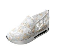 Zapatillas de mujer de lentejuelas cuña zapatos transpirables de encaje recortado zapatos de tela para mujer zapatillas de correr Beuqem al aire libre Slip On Walking zapatos brillantes mocasines