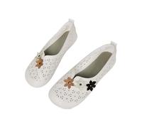 Zapatillas de mujer de malla transpirables a la moda con flores para caminar, planas, cómodas, ligeras, informales, antideslizantes, sin cordones, Blanco, 41 EU
