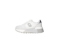LIUJO BA5049 Amazing Portofino Zapatillas de moda para mujer de nobuk y tejido celeste cuña alta, blanco y plateado., 36 EU