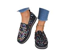 Zapatillas de mujer modernas, informales con diseño brillante y colorido, punta redonda, cómodas zapatillas de uso diario para llevar dentro., multicolor, 40 EU