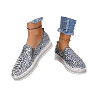 Zapatillas de mujer modernas, informales con diseño brillante y colorido, punta redonda, cómodas zapatillas de uso diario para llevar dentro., gris, 44 EU