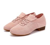 Zapatillas de mujer para entrenar/bailar, zapatillas flexibles, cómodas, modernas, con cordones, salsa-Tango, cordones, rendimiento cerrado, zapatos de baile de salón, zapatos de entrenamiento, Rosa