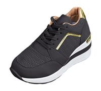 Zapatillas de mujer para viajes, deportes y salidas informales. Diseño elegante con cordones. Cómodo tacón de cuña. Perfecto para todo el año., Negro , 41 EU 3X-Estrecho
