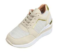 Zapatillas de mujer para viajes, deportes y salidas informales. Diseño elegante con cordones. Cómodo tacón de cuña. Perfecto para todo el año., beige, 39 EU 3X-Estrecho