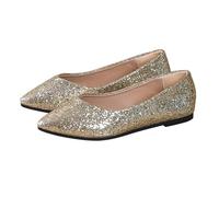Zapatillas de mujer planas puntiagudas, elegantes con pedrería, antideslizantes y transpirables, estilo princesa, de gran tamaño, cómodas, ideales para bodas, bailes y verano, dorado, 43 EU