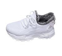 Zapatillas de mujer zapatos de invierno para mujer, zapatillas forradas sin cordones, cálidas, cómodas, ortopédicas, ligeras, antideslizantes, descalzas, planas, forradas, Blanco, 38 EU Ancho