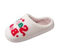 Zapatillas de Navidad genéricas para pareja con estampado de Papá Noel y alfabeto Santa Baby Zapatillas de Navidad de ante, cómodas, zapatillas de Navidad, gruesas y cálidas, para fiestas temáticas