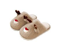 Zapatillas de Navidad para mujer, invierno, cálidas, cerradas, pantuflas forradas, Papá Noel, cozy casa, chanclas divertidas antideslizantes para la casa, beige, 40 EU