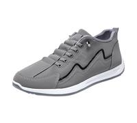 Zapatillas de ocio para hombre - Zapatillas deportivas con cordones, zapatillas deportivas de baja altura, zapatos ortopédicos de verano, transpirables, clásicos, deportivos, con cordones, gris, 45 EU