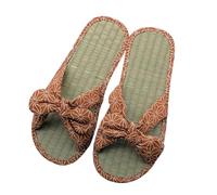 Zapatillas de paja para mujer Zapatillas de paja verano for mujer, pantuflas ratán con lazo for el hogar, sandalias punta abierta for exteriores, cómodas y planas for tiempo libre(Brown,37 EU)