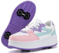 Zapatillas de patinar ANEFUN para niños y niñas, con ruedas desmontables, zapatillas deportivas, morado, 39 EU