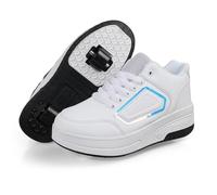 Zapatillas De Patines, Zapatas con Ruedas, Rodillo Retráctil Zapatos De Patinaje Niños Niños Niñas Gimnasia Al Aire Libre Zapatillas De Deporte Técnico, Patineta Corriendo,White-35EU