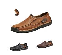 Zapatillas de piel para hombre, sin cordones, estilo vintage, ligeras, cómodas, planas, mocasín, informales, hechas a mano, 2026, Amarillo Brown Hollowed Out, 43 EU