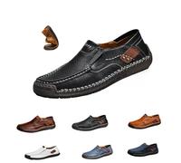 Zapatillas de piel para hombre, sin cordones, estilo vintage, ligeras, cómodas, planas, mocasín, informales, hechas a mano, 2026, Negro , 37 EU