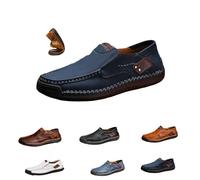 Zapatillas de piel para hombre, sin cordones, estilo vintage, ligeras, cómodas, planas, mocasín, informales, hechas a mano, 2026, azul oscuro, 47 EU