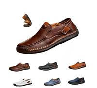 Zapatillas de piel para hombre, sin cordones, estilo vintage, ligeras, cómodas, planas, mocasín, informales, hechas a mano, 2026, marrón, 45 EU