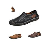 Zapatillas de piel para hombre, sin cordones, estilo vintage, ligeras, cómodas, planas, mocasín, informales, hechas a mano, 2026, Black Hollowed Out, 41 EU