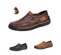 Zapatillas de piel para hombre, sin cordones, estilo vintage, ligeras, cómodas, planas, mocasín, informales, hechas a mano, 2026, Brown Hollowed Out, 47 EU