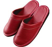 Zapatillas De Piel Para Hombre Y Mujer, Sandalias De Cuero De Punta Cerrada, Cuatro Estaciones Pantuflas, Transpirable Muy Fuerte Adecuado Para Interior Y Exterior ( Color : Dark red , Size : 41/42 EU