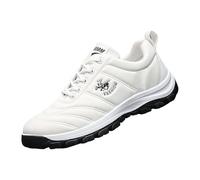 Zapatillas de piel sintética para hombre, anchas, informales, antideslizantes, suela plana, zapatillas de fitness, monocolor, cómodas, informales, Blanco, 42 EU