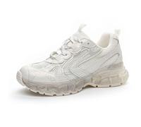 Zapatillas de Plataforma para Mujer: Estilo Dad Sneaker con Suela Transparente, Malla Transpirable y Cordones para Looks Casuales de otoño. ¡Ligeras y cómodas,White-36