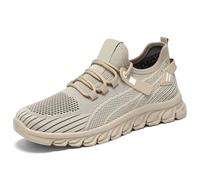 Zapatillas de punto transpirables para hombre, ligeras, negras, para caminar, informales, deportivas, sin cordones, para uso diario, Khaki, 39 1/3 EU