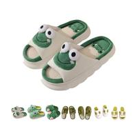 Zapatillas de rana, zapatillas de rana de dibujos animados, zapatillas de animales borrosos, zapatillas de casa de rana para mujer, diapositivas de rana esponjosas antideslizantes (38-39EU, A)